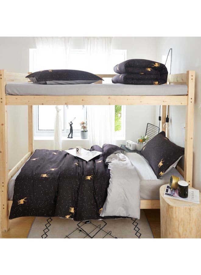 بيوينتي طقم غطاء لحاف مزين بطبعة وبنمط أوروبي، من 4 قطع بوليستر أسود/ بيج/ رمادي - Image 2