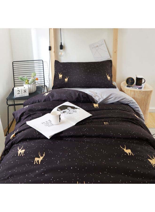 بيوينتي طقم غطاء لحاف مزين بطبعة وبنمط أوروبي، من 4 قطع بوليستر أسود/ بيج/ رمادي - Image 4