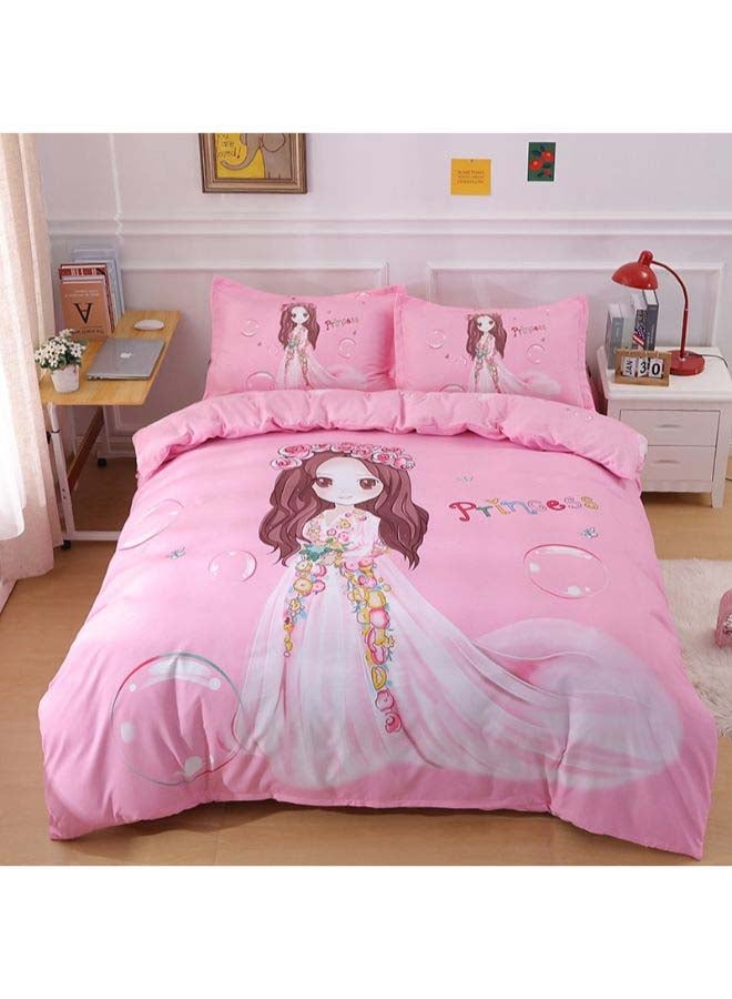 بيوينتي طقم مفرش سرير فاخر مقاس فردي من نسيج الجاكار وبنمط أوروبي، من 4 قطع بوليستر وردي - Image 1