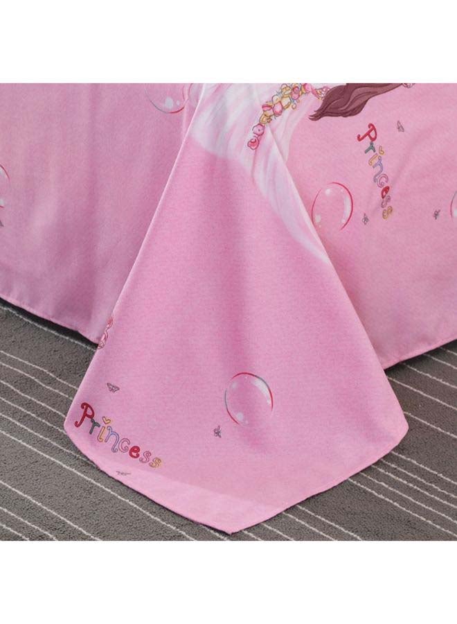 بيوينتي طقم مفرش سرير فاخر مقاس فردي من نسيج الجاكار وبنمط أوروبي، من 4 قطع بوليستر وردي - Image 3