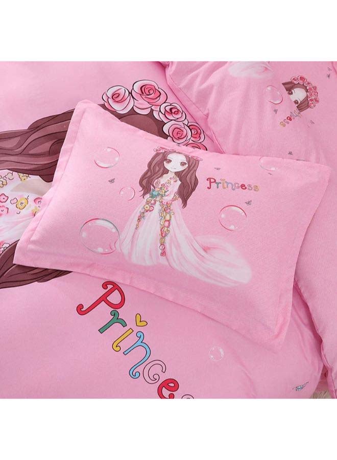 بيوينتي طقم مفرش سرير فاخر مقاس فردي من نسيج الجاكار وبنمط أوروبي، من 4 قطع بوليستر وردي - Image 5