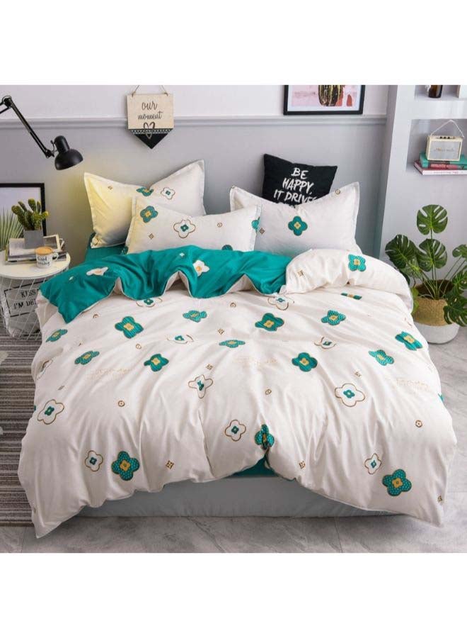 بيوينتي طقم غطاء لحاف مطبّع مكون من 4 قطع بوليستر أبيض/أخضر - Image 1