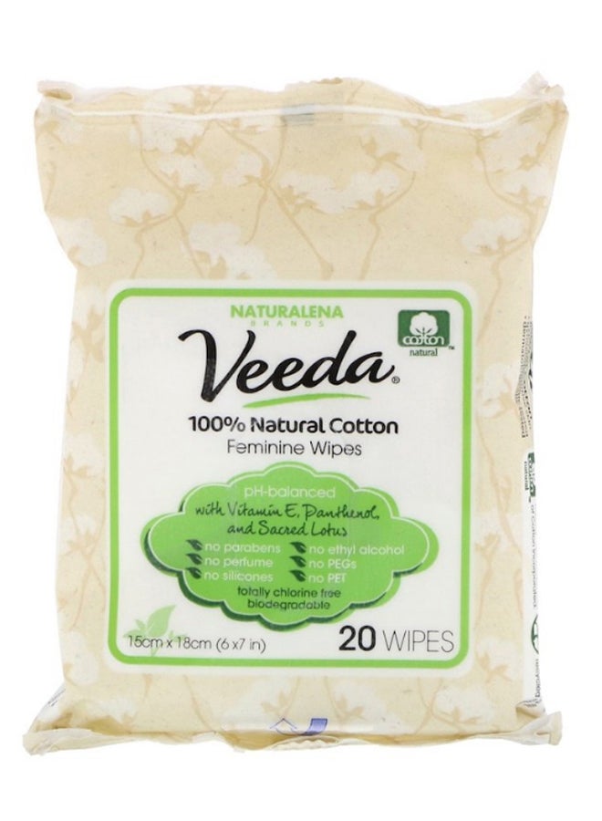 فيدا عبوة مناديل مبللة من القطن الطبيعي للنساء من 20 قطعة 15 x 18سم - Image 1