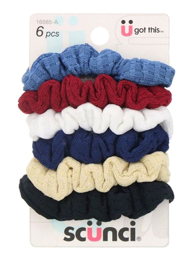 سكانشي طقم ربطات شعر مموجة من قماش الوافل مكونة من 6 قطع متعدد الألوان - Image 1