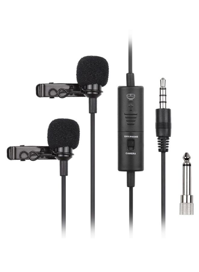 Omni-Directional Condenser Lavalier Microphone With Dual Head Adapter DD1250 Black