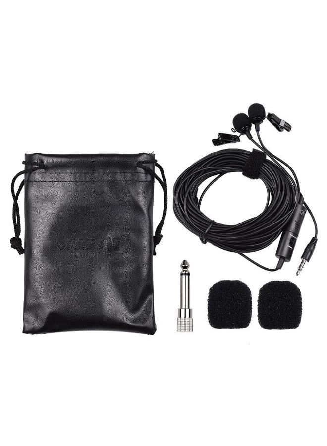 Omni-Directional Condenser Lavalier Microphone With Dual Head Adapter DD1250 Black