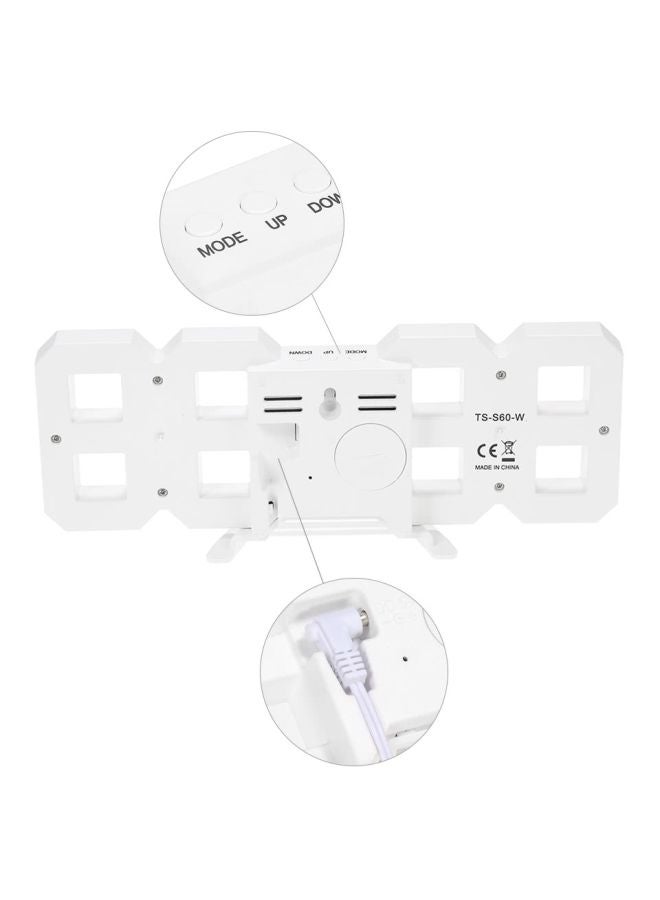 ساعة حائط رقمية بإضاءة LED مع منبه أبيض - Image 3