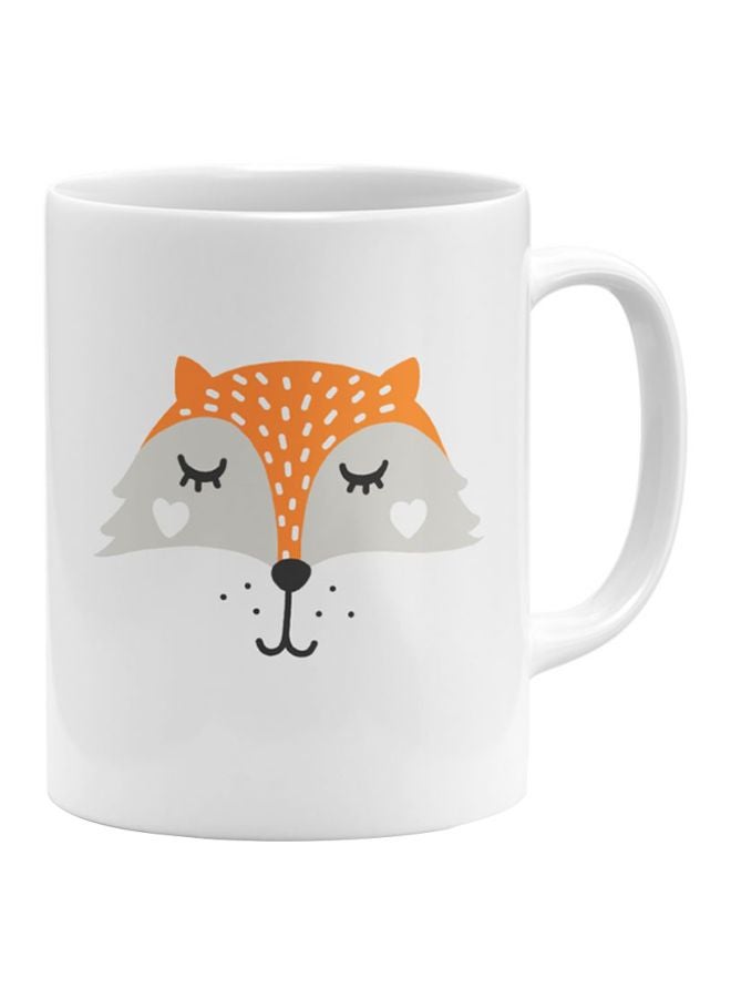 Cute Cartoonist Fire Fox Face Printed Coffee Mug White/Orange/Black