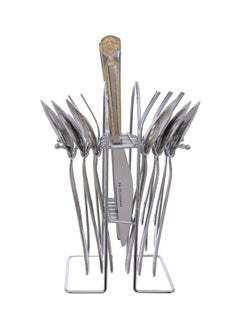 Berger Pack Of 24 Stainless Steel Cutlery Set With Hanging Stand Silver/Gold  - Image 1