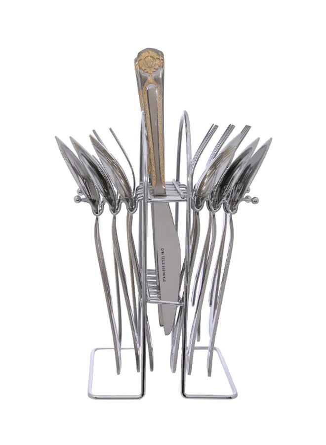 Berger Pack Of 24 Stainless Steel Cutlery Set With Hanging Stand Silver/Gold - Image 1