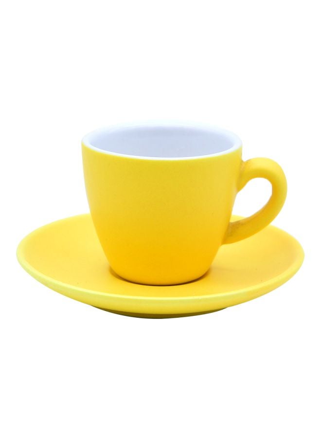 Shuer Matte Finish Cup With Saucer Yellow/White - Image 1