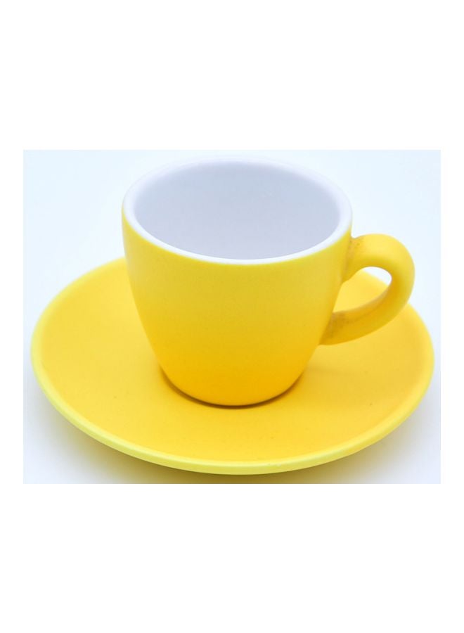 Shuer Matte Finish Cup With Saucer Yellow/White - Image 2