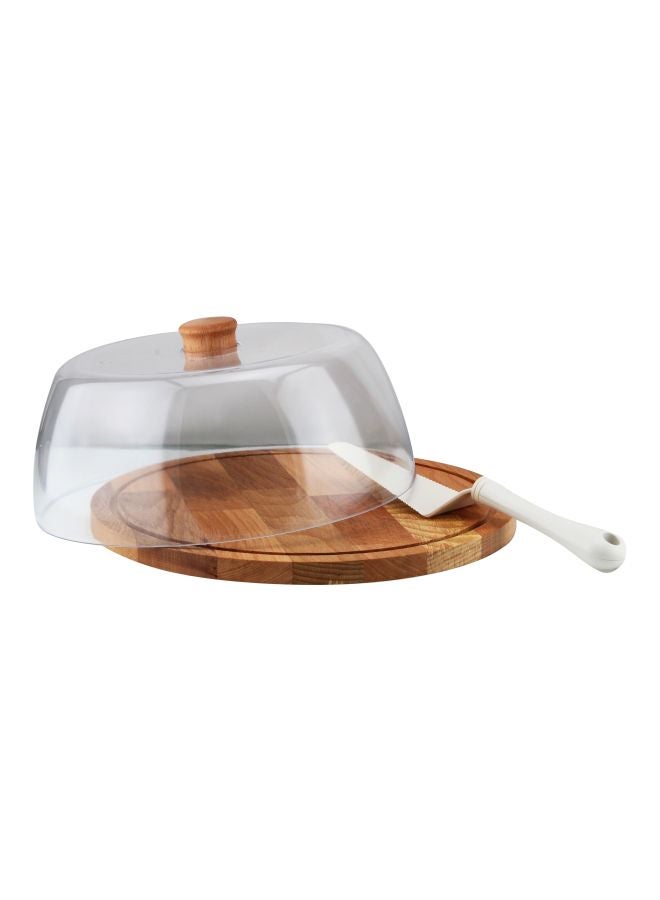 Obje Plastik Round Cake Stand And Dome With Spatula Brown/Clear/White 29centimeter - Image 2