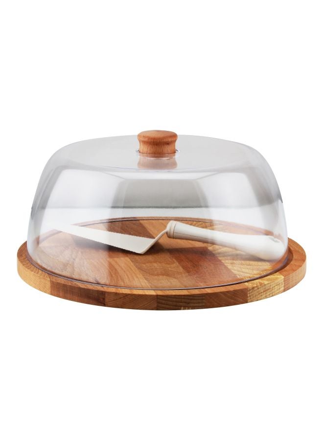 Obje Plastik Round Cake Stand And Dome With Spatula Brown/Clear/White 29centimeter - Image 1
