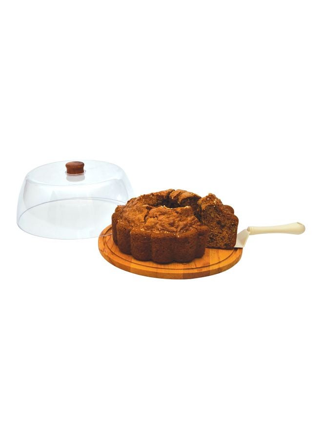 Obje Plastik Round Cake Stand And Dome With Spatula Brown/Clear/White 29centimeter - Image 3