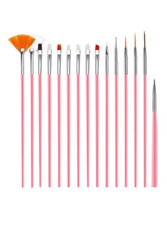 Generic 15-Piece Nail Art Brush Set Pink/Brown/Silver  - Image 1