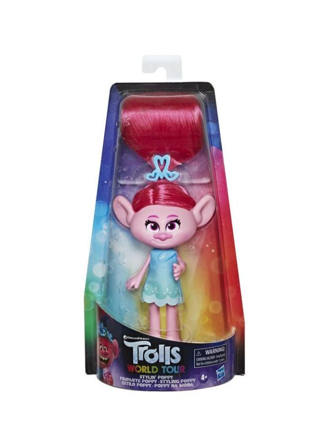 HASBRO - GAMING - Trolls World Tour Styling Poppy Fashion Doll Pink/Blue/White, E8006 6x15.2x30.5cm - Image 1