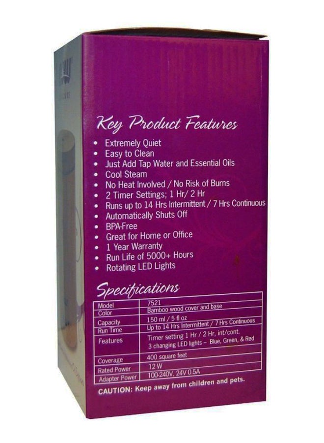 Now Foods Real Bamboo Ultrasonic Oil Diffuser With Charger Brown/Black 150ml  - Image 3
