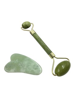 Jade Face Roller Massager With Gua Sha Scraper Green/Rose Gold 17.5 x 8.5cm