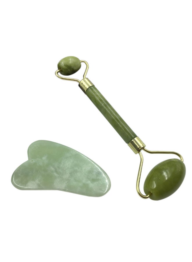 Generic - Jade Face Roller Massager With Gua Sha Scraper Green/Rose Gold 17.5 x 8.5cm - Image 1