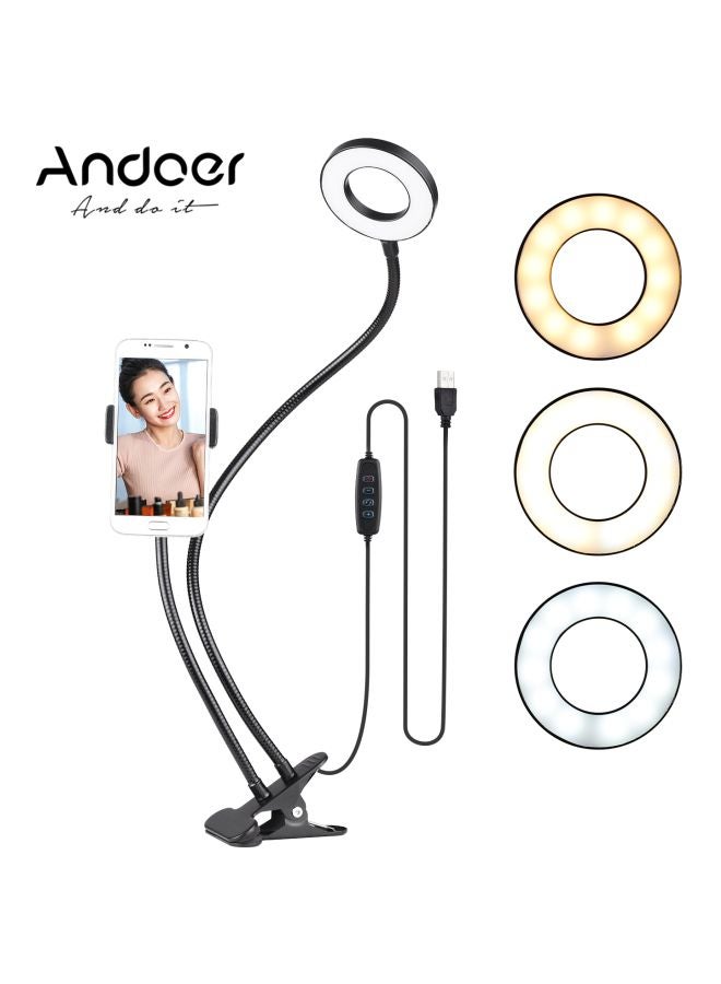 ANDOER 2-In-1 LED Ring Light with Cell Phone Holder Stand Set Black - Image 3