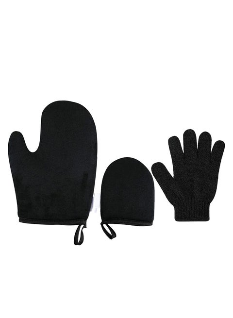 3-Piece Bathing Mitt Applicator Gloves Set Black