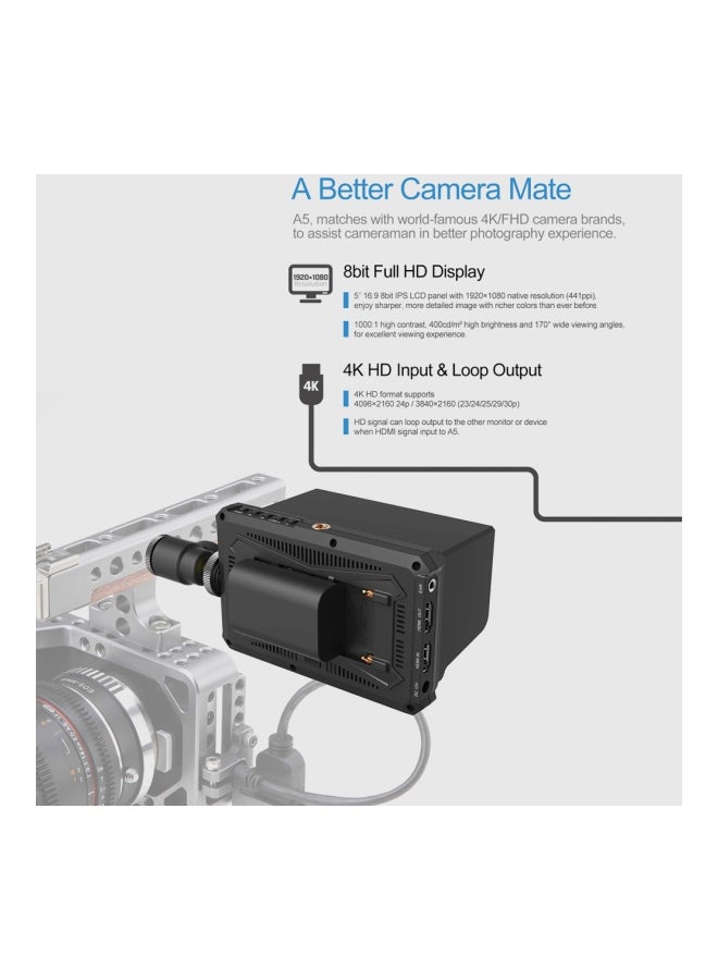 A5 Ips Camera Top Broadcast Monitor 5inch Black