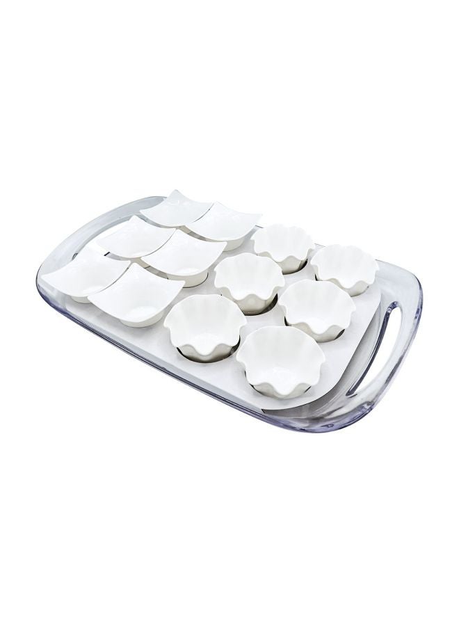 بن شيهون أبوعمر وعاء تقديم التحلية من البورسلين مع صينية تقديم من 13 قطعة أبيض 44x33Ø³Ù†ØªÙŠÙ…ØªØ± - Image 1