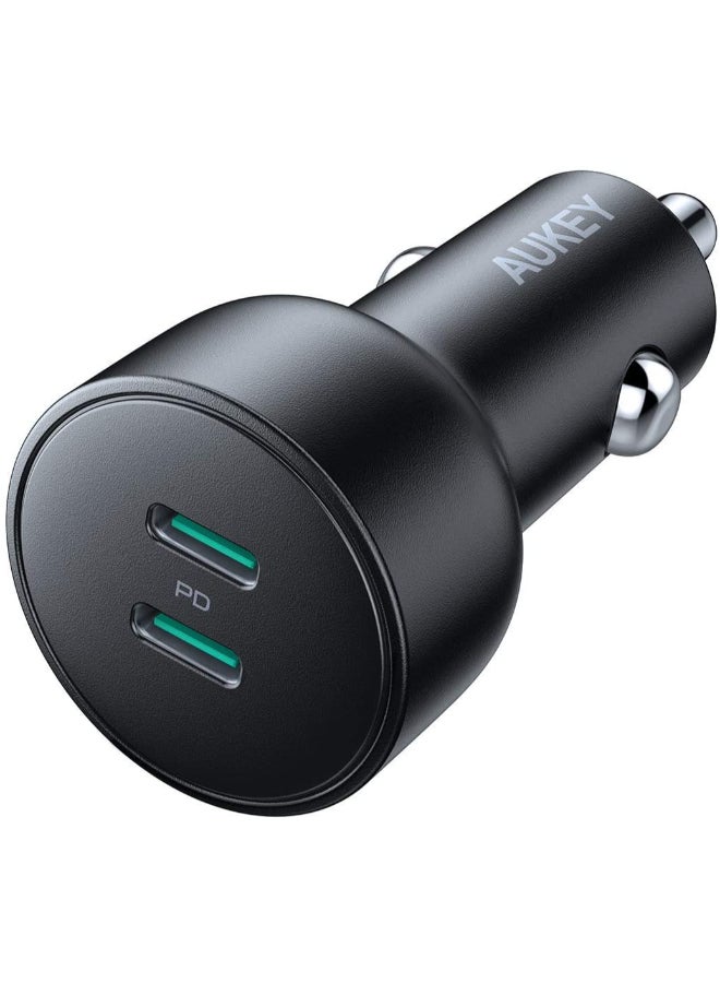 Aukey Dual Port USB-C 36W PD Car Charger,CC-Y10 Black - Image 1