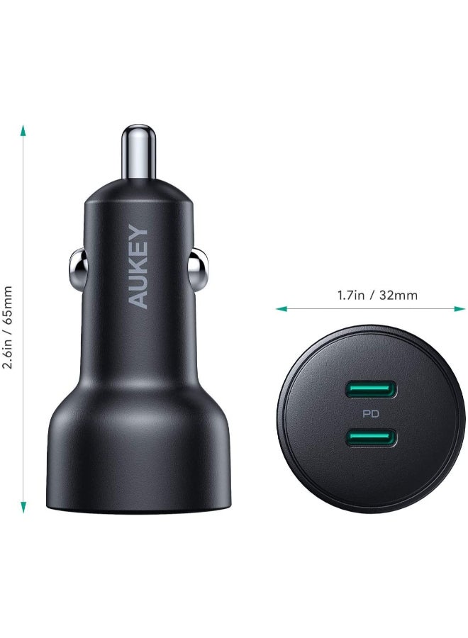 Aukey Dual Port USB-C 36W PD Car Charger,CC-Y10 Black - Image 2