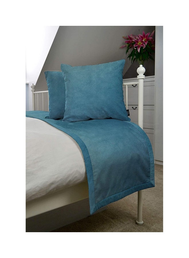 REGAL IN HOUSE - 3-Piece Matt Velvet Bed Runner With Cushion Cover Set polyester Duck Egg Blue - Image 1