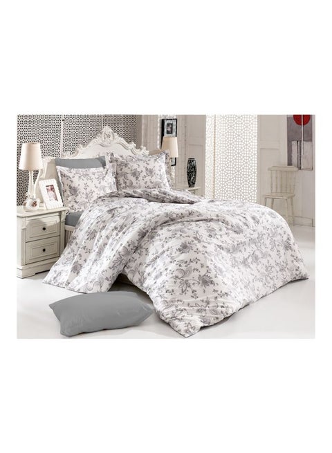 10-Piece Comforter Set Cotton White/Grey King