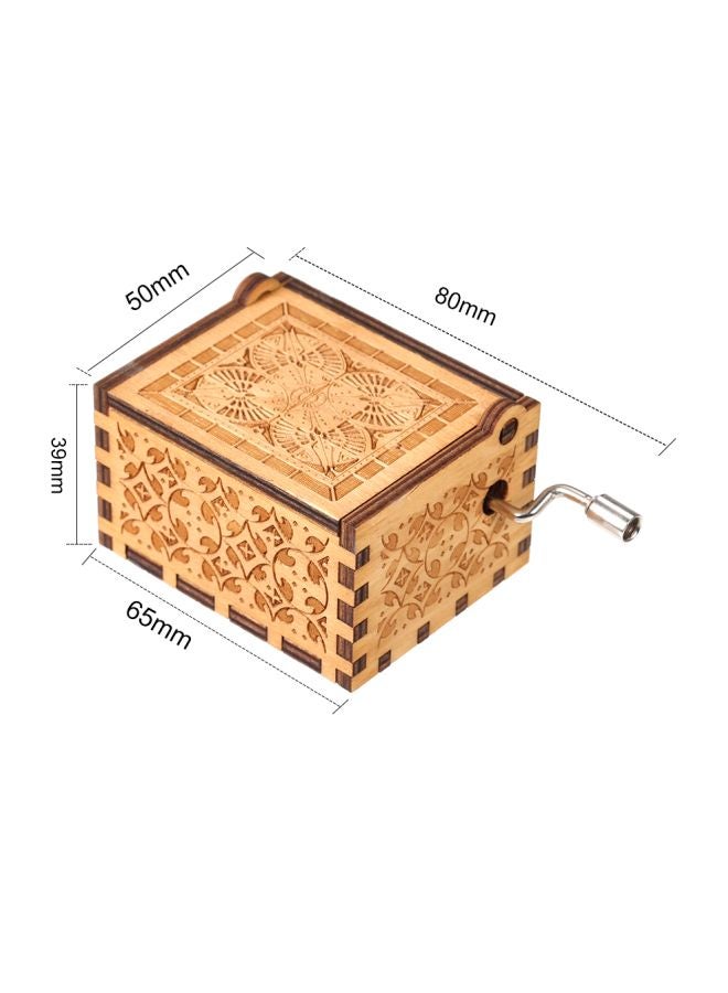 Vintage Engraved Hand Operated Wooden Musical Box Brown/Beige  - Image 2