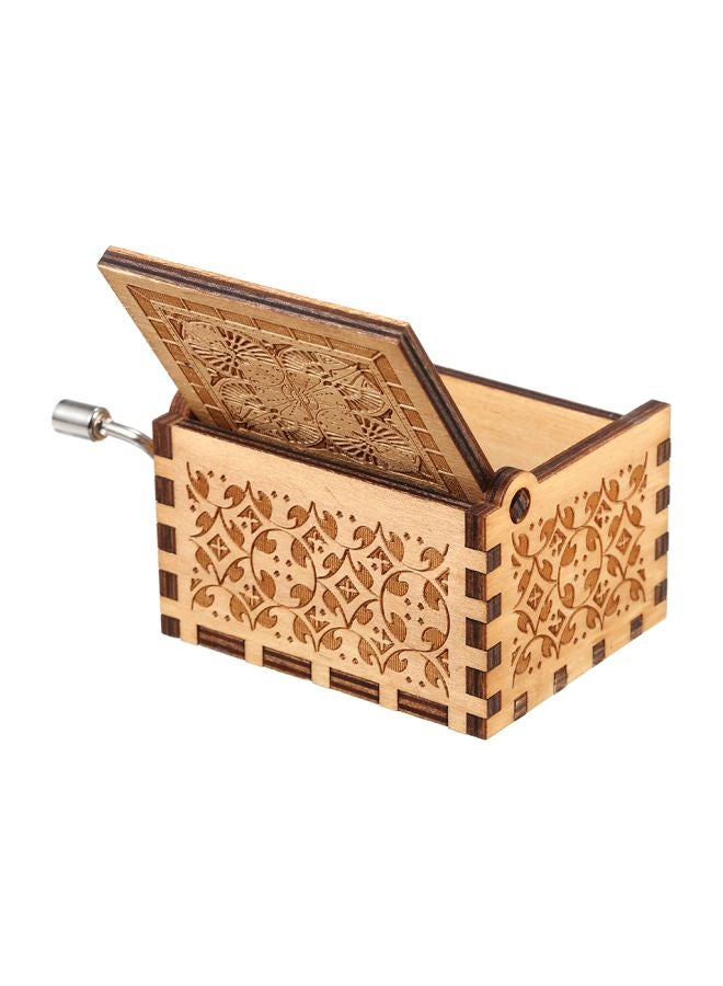 Vintage Engraved Hand Operated Wooden Musical Box Brown/Beige  - Image 3