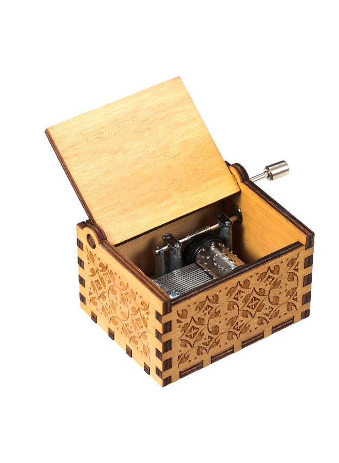 Vintage Engraved Hand Operated Wooden Musical Box Brown/Beige  - Image 1