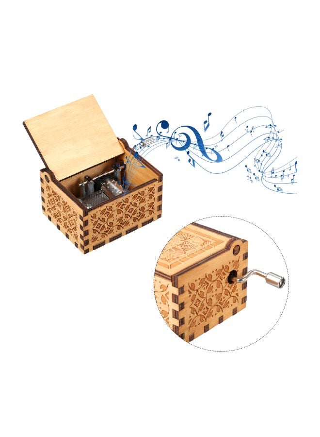 Vintage Engraved Hand Operated Wooden Musical Box Brown/Beige  - Image 5