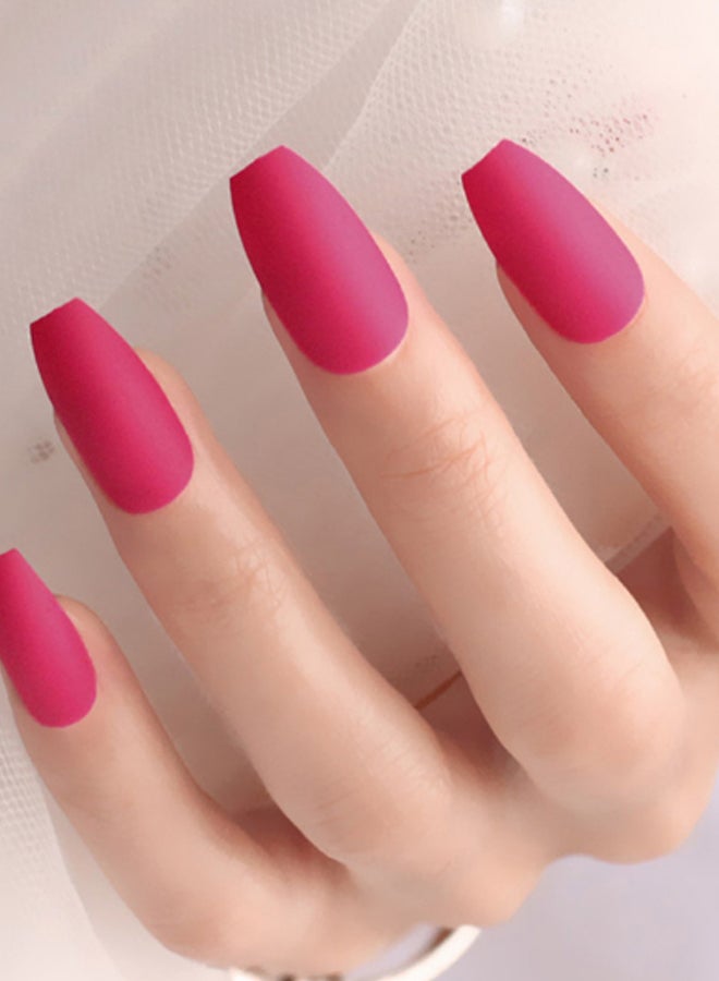 24-Piece Coffin Matte False Nail Set SM13-P169 Pink - Image 2