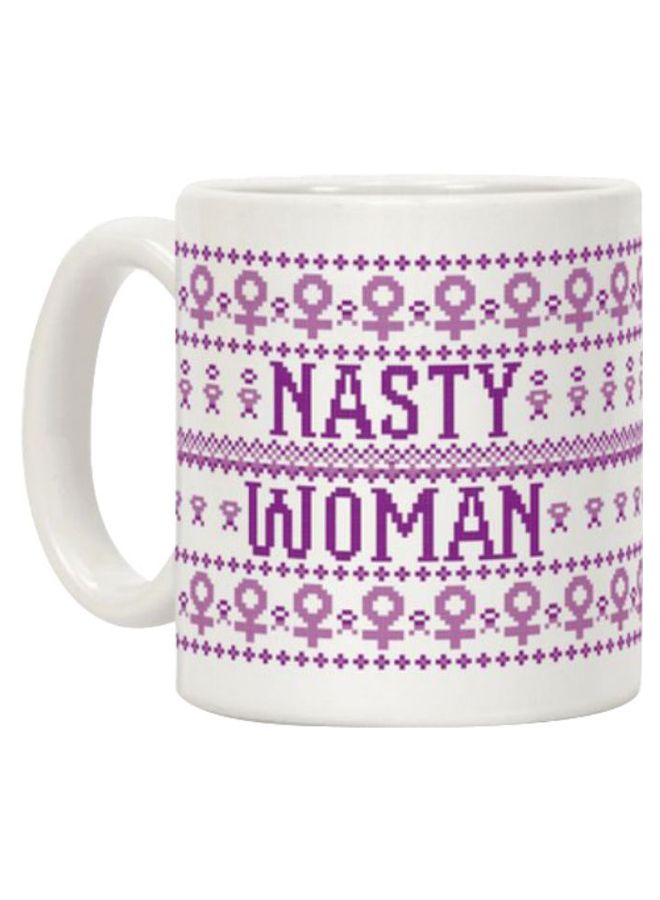 Nasty Woman Ugly Sweater Printed Coffee Mug White/Purple