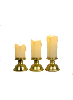 3-Piece Melting Flameless Candle Set Gold 11 x 13cm