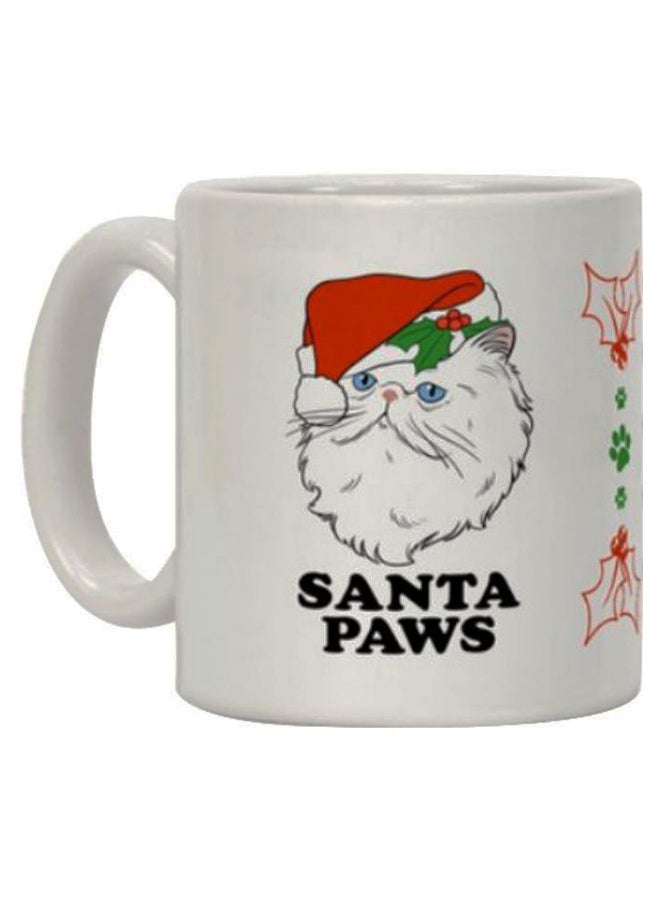 مج قهوة مطبوع عليه عبارة "Santa Paws" أبيض/أسود/أحمر