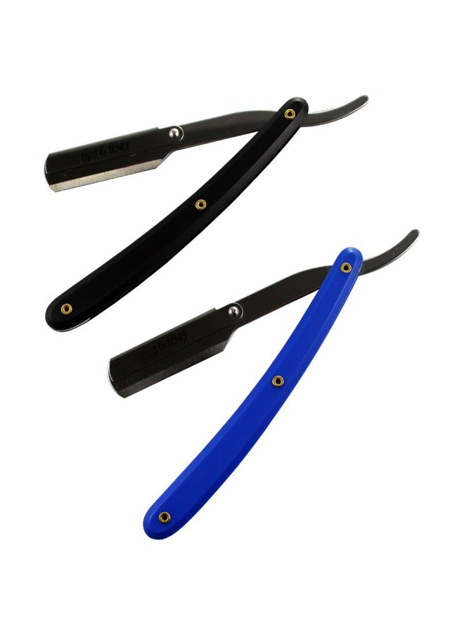 Tips & Toes 2-Piece Professional Straight Edge Barber Razor Blue/Black 