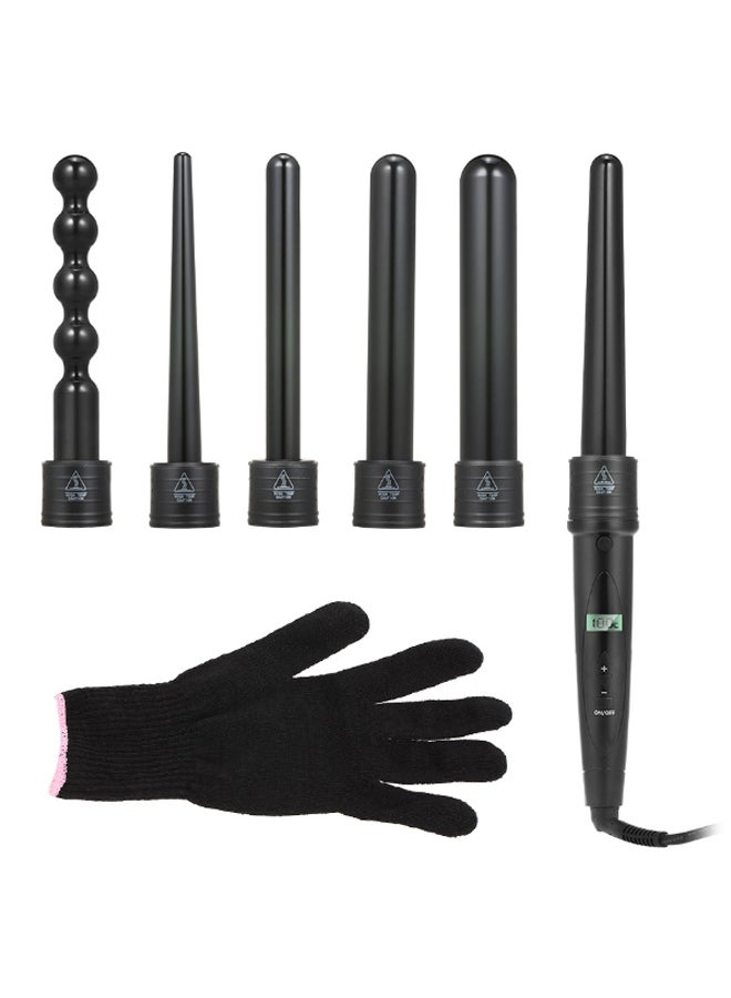 6-In-1 Interchangeable Wand Hair Curling Iron Set Black 2.5meter - Image 1