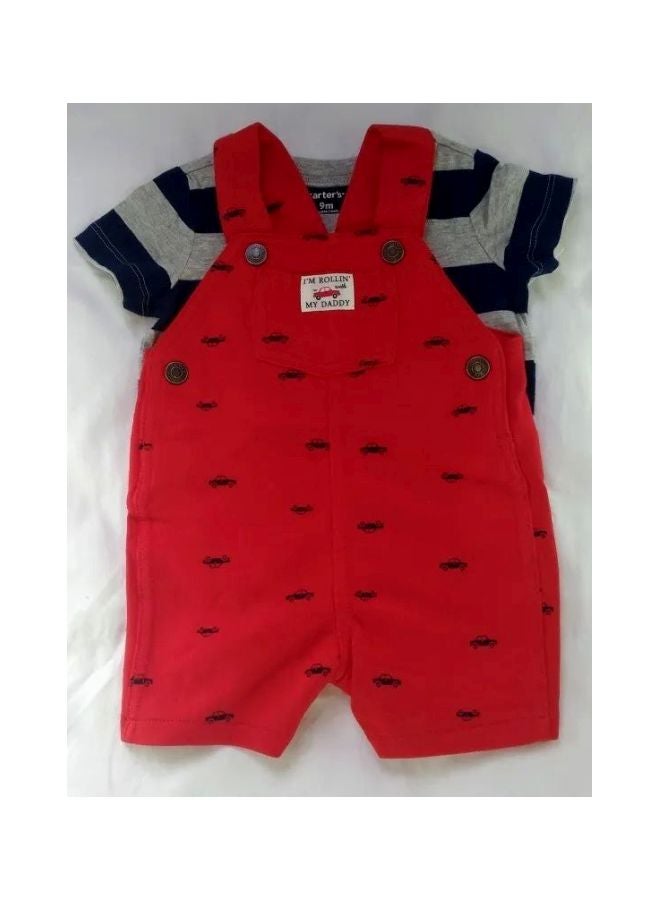 carter's 2-Piece Striped Tees With Shortalls Set Red - Image 2
