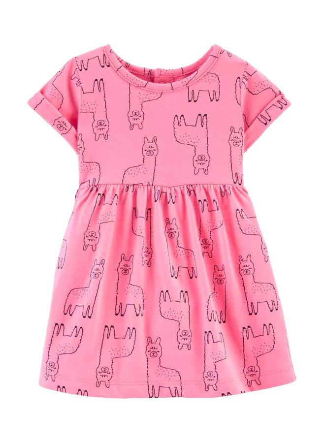 carter's Cotton Llama Printed Jersey Dress Pink/Black - Image 1