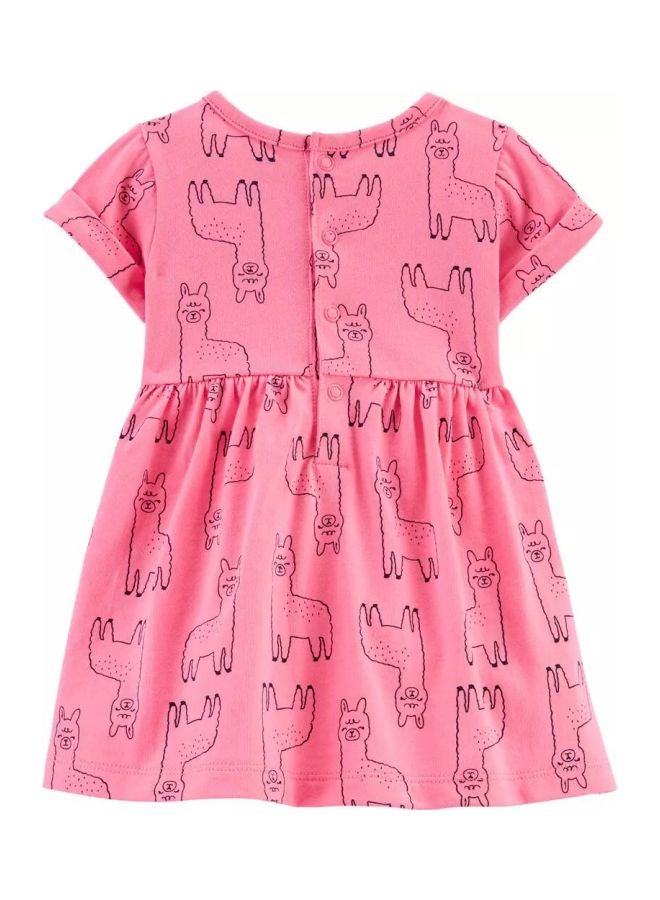 carter's Cotton Llama Printed Jersey Dress Pink/Black - Image 2