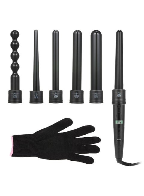 6-In-1 Interchangeable Wand Hair Curling Iron Set Black 2.5meter