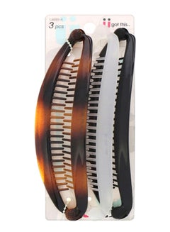 Scunci 3-Piece Banana Barrettes Hair Clips Set Brown/Black/White  - Image 1