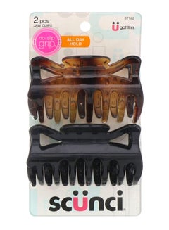 Scunci 2-Piece No Slip Grip Jaw Hair Clips Set Brown/Black  - Image 1