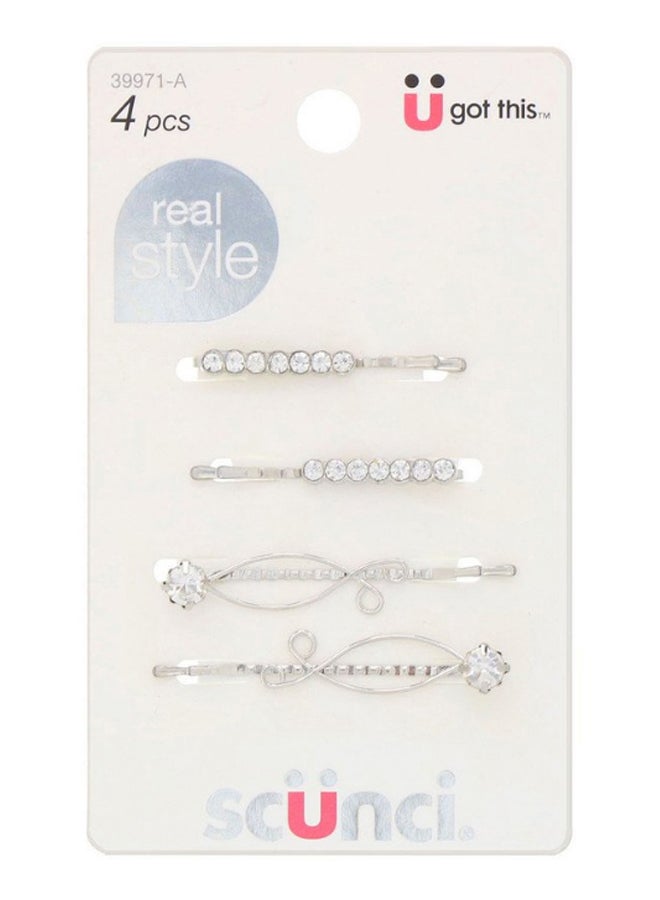 سكانشي طقم دبابيس شعر مزينة بحجر سبوت لايت بتصميم حقيقي مكون من 4 قطع فضي / شفاف - Image 1