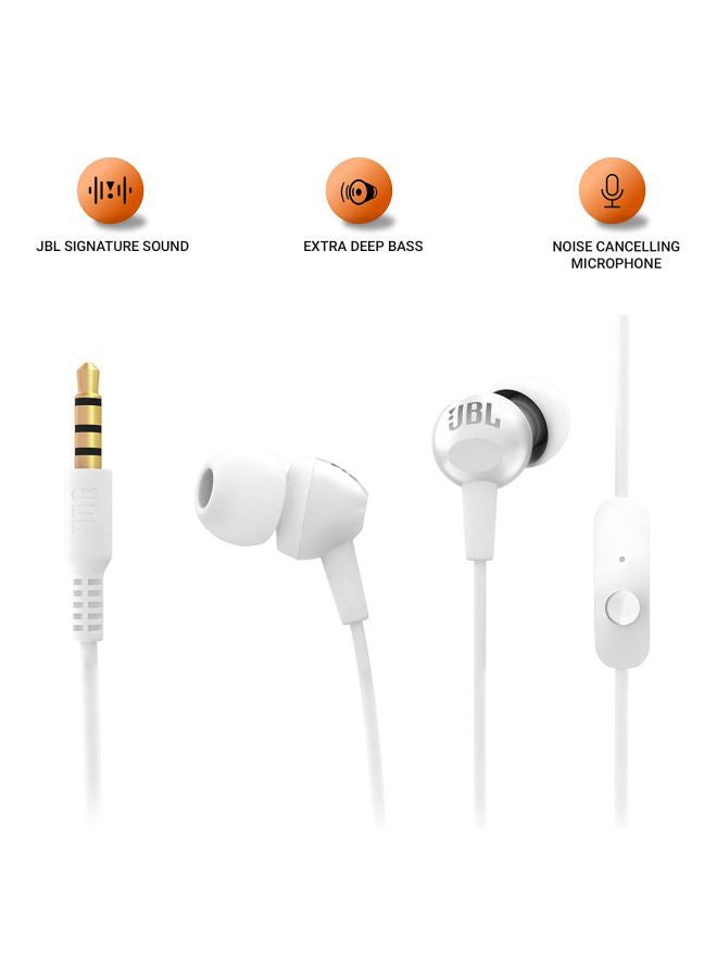 JBL C100SI In-Ear Earphones With Microphone For Huawei Xiaomi Samsung Smartphone Computer White - Image 3